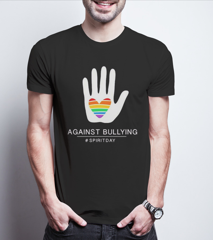 Against Bullying Rainbow Heart Hand Spirit Day T-Shirt