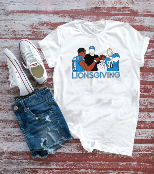 Detroit Lions Lionsgiving Thanksgiving Imagery With Players And Coach T-Shirt