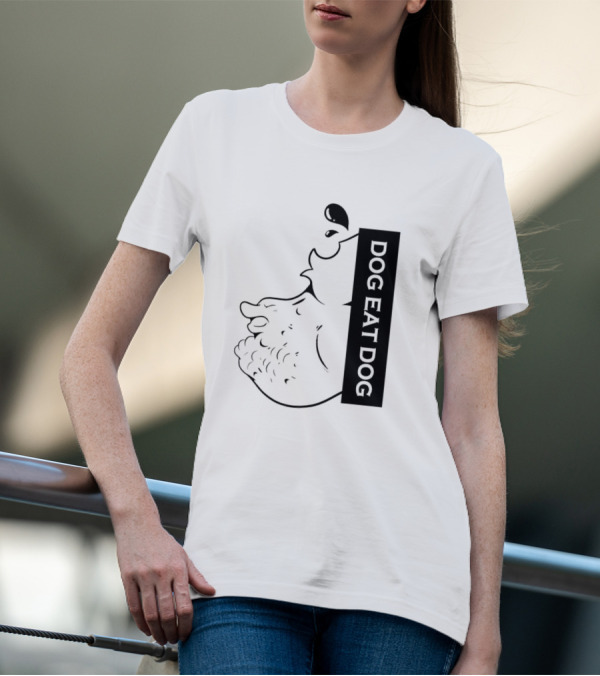 DOG EAT DOG Text With Canine Sketch T-Shirt