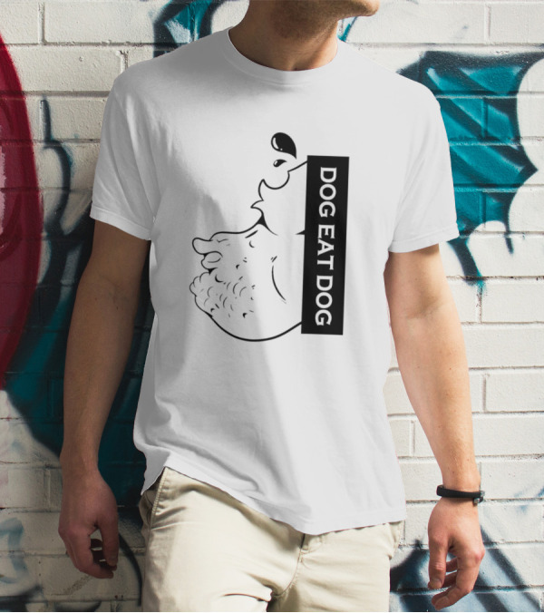 DOG EAT DOG Text With Canine Sketch T-Shirt