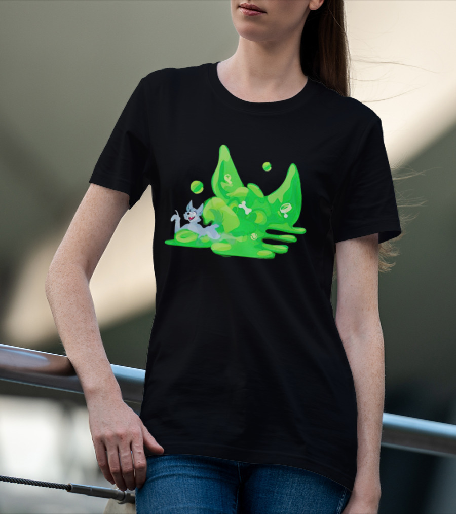 Gelatinous Dog Cartoon Slime With Playful Grey Pup And Green Ooze T-Shirt