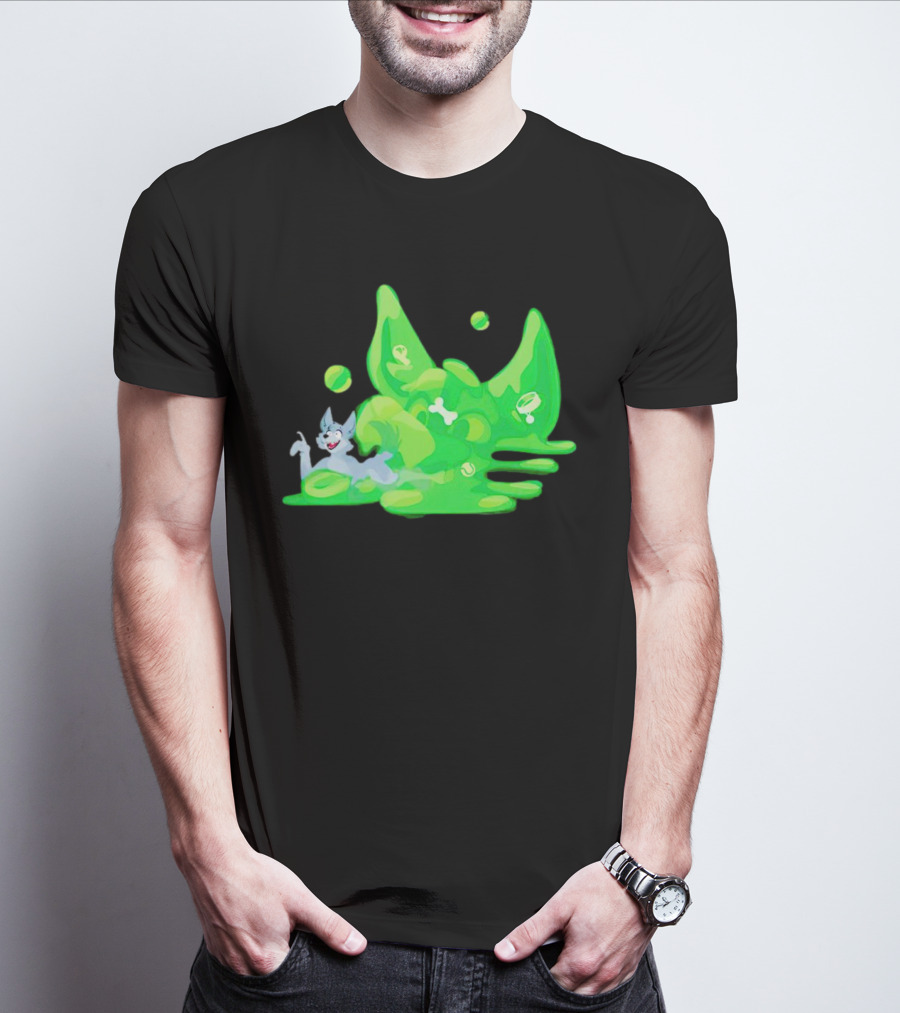 Gelatinous Dog Cartoon Slime With Playful Grey Pup And Green Ooze T-Shirt