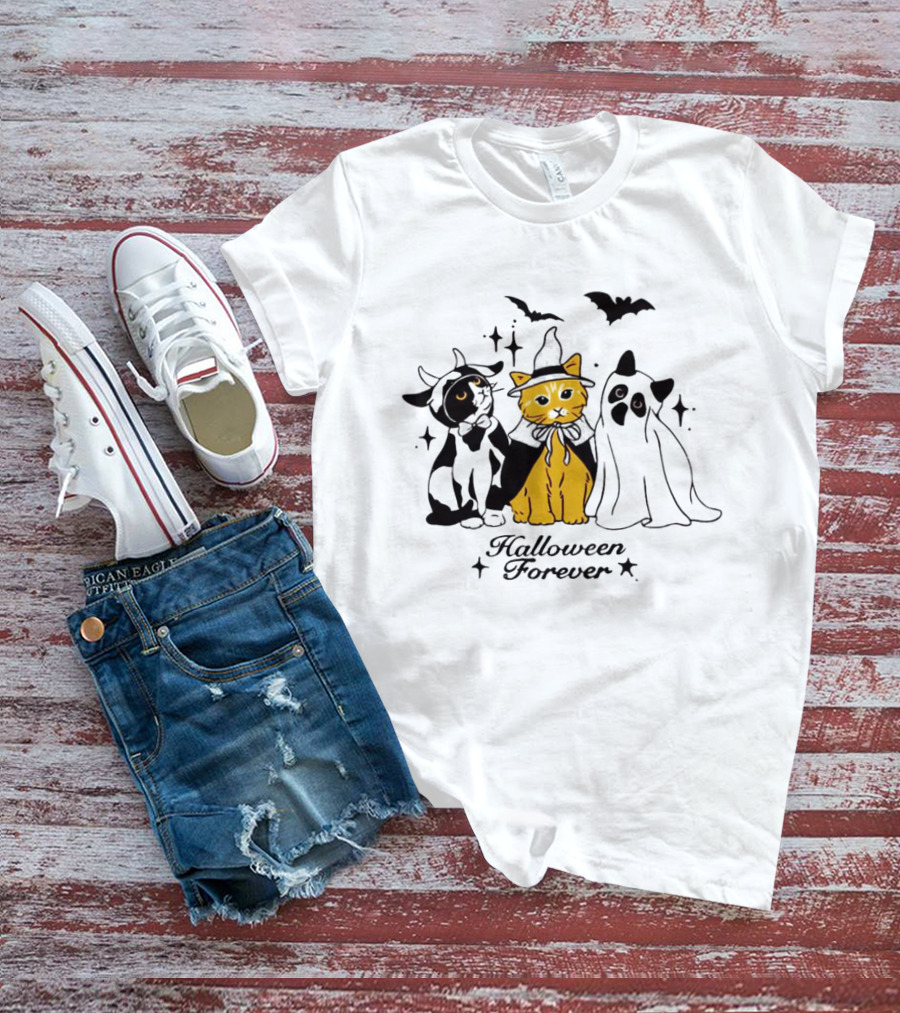 Halloween Forever Cats Witch Ghost Costumes Bats T-Shirt