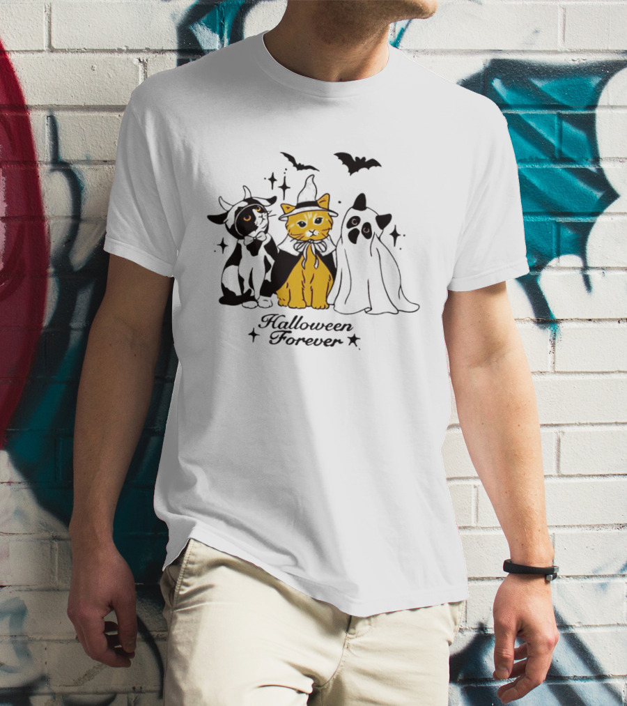 Halloween Forever Cats Witch Ghost Costumes Bats T-Shirt