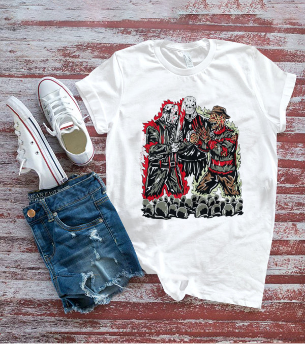 Horror Movies Violent Faceoff Battle Trio In Crowded Arena T-Shirt
