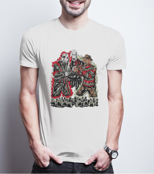 Horror Movies Violent Faceoff Battle Trio In Crowded Arena T-Shirt