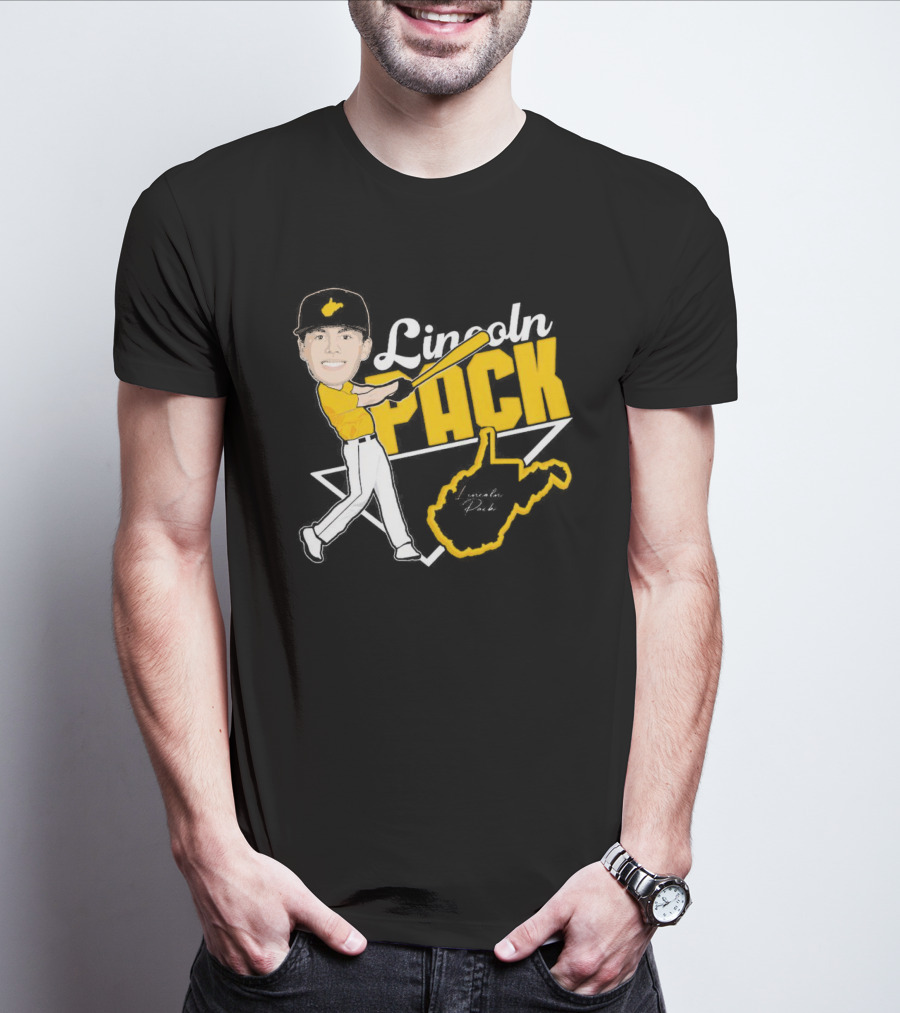 Lincoln Pack Baseball Caricature With Signature And West Virginia T-Shirt