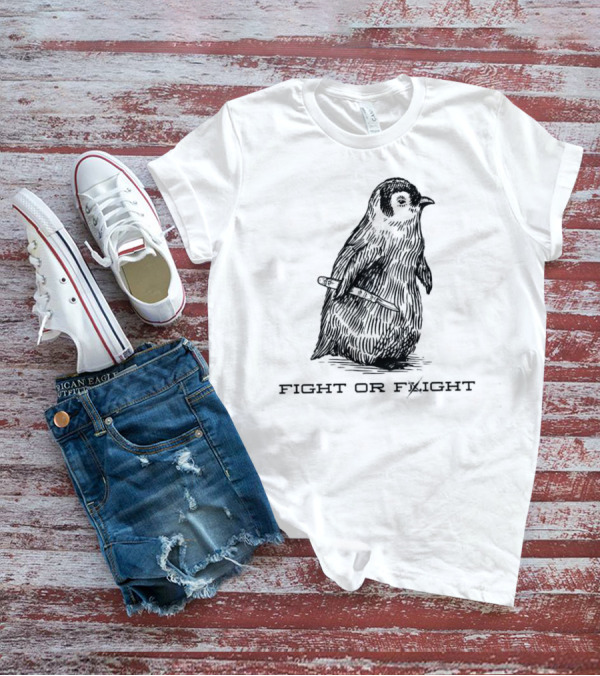 Fight Or Flight Penguin With Knife Image T-Shirt