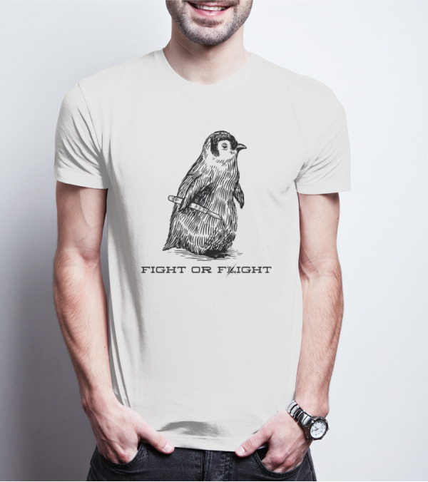 Fight Or Flight Penguin With Knife Image T-Shirt