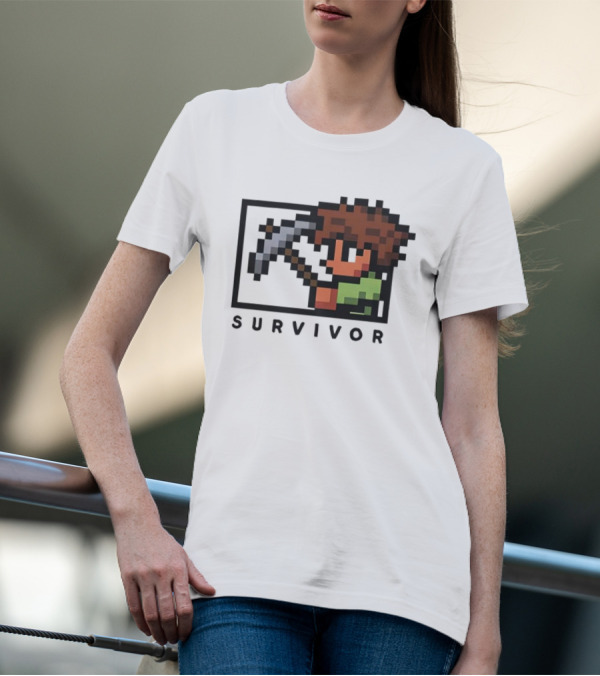 Terraria Survivor Pixel Art Character With Pickaxe T-Shirt