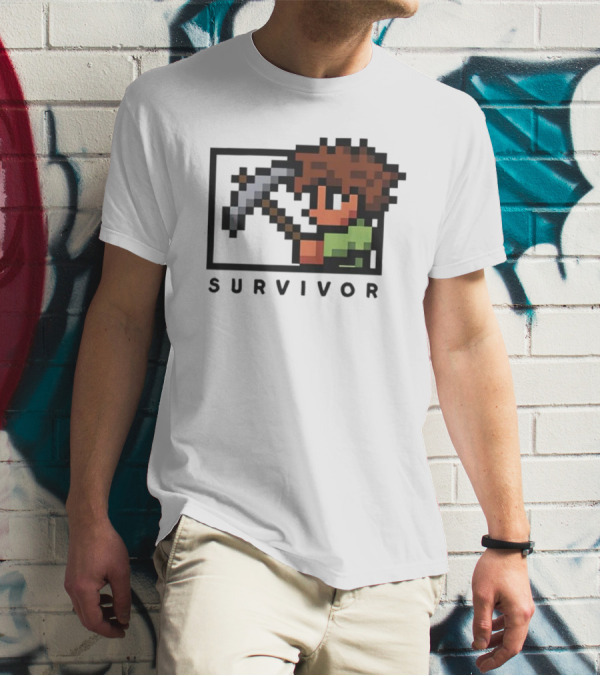 Terraria Survivor Pixel Art Character With Pickaxe T-Shirt