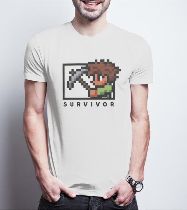 Terraria Survivor Pixel Art Character With Pickaxe T-Shirt