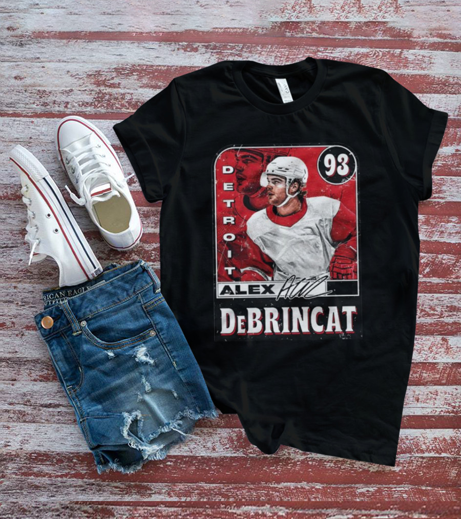 Detroit Alex DeBrincat 93 Card Red And White Hockey T-Shirt