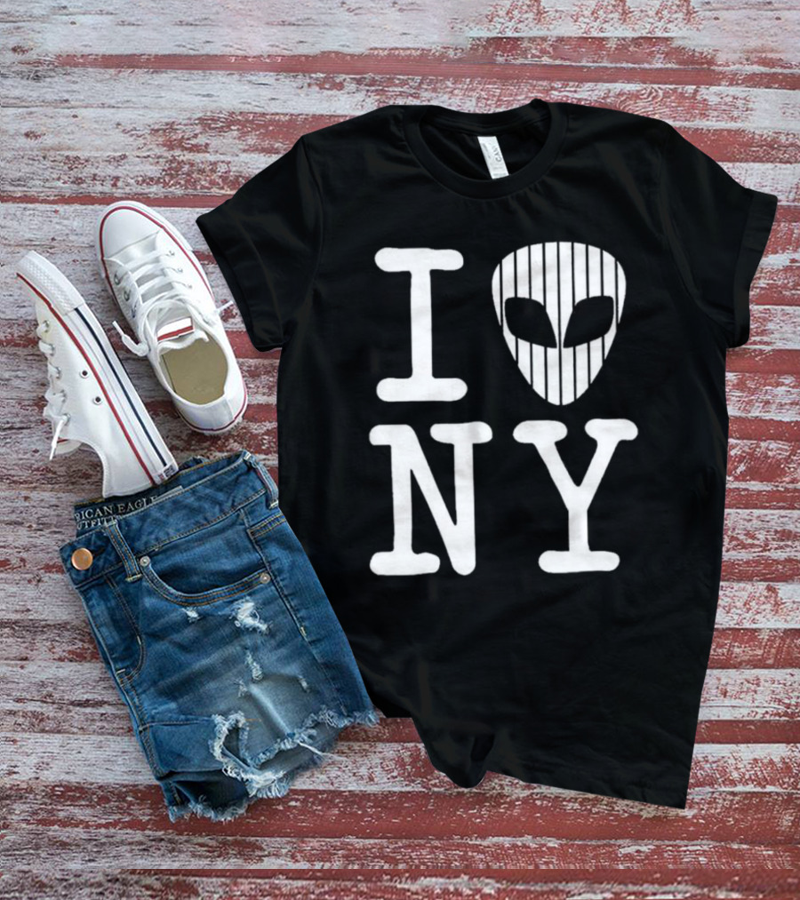 I Alien NY Alien Head Baseball Stripes T-Shirt