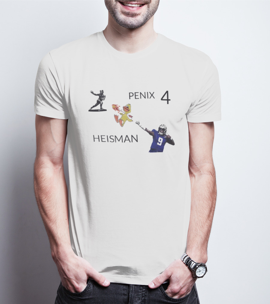 Penix 4 Heisman Football Player Number 9 With Trophy And Mascot Image T-Shirt