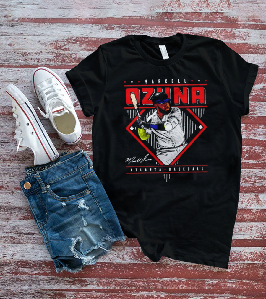 Marcell Ozuna Atlanta Baseball Diamond Graphic Signature T-Shirt