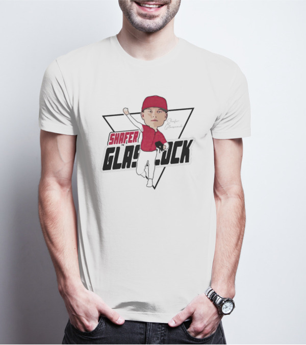 Shafer Glasscock Caricature Signature Red Cap Baseball Pose T-Shirt