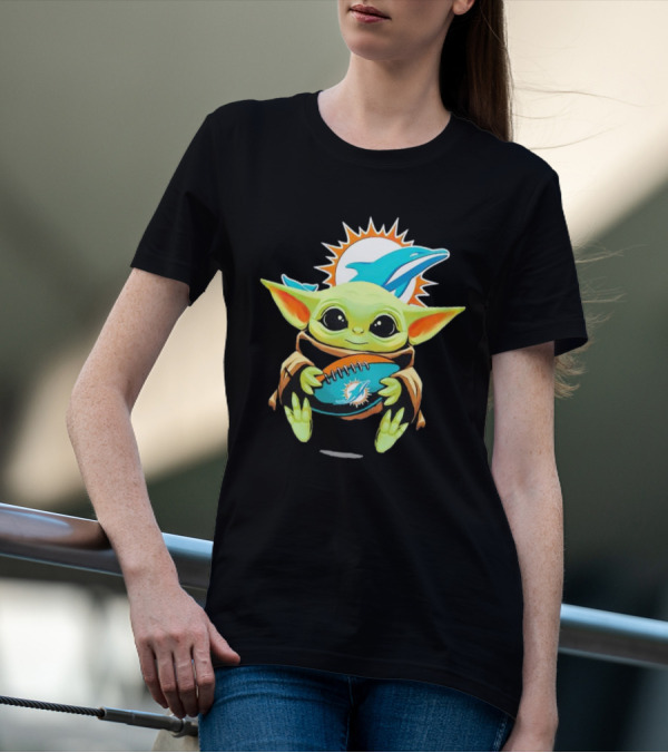 Baby Yoda Miami Dolphins Football Fan T-Shirt