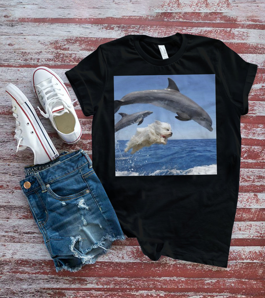 Dog Leaping With Dolphins Ocean Adventure T-Shirt