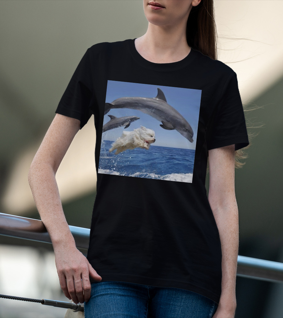 Dog Leaping With Dolphins Ocean Adventure T-Shirt