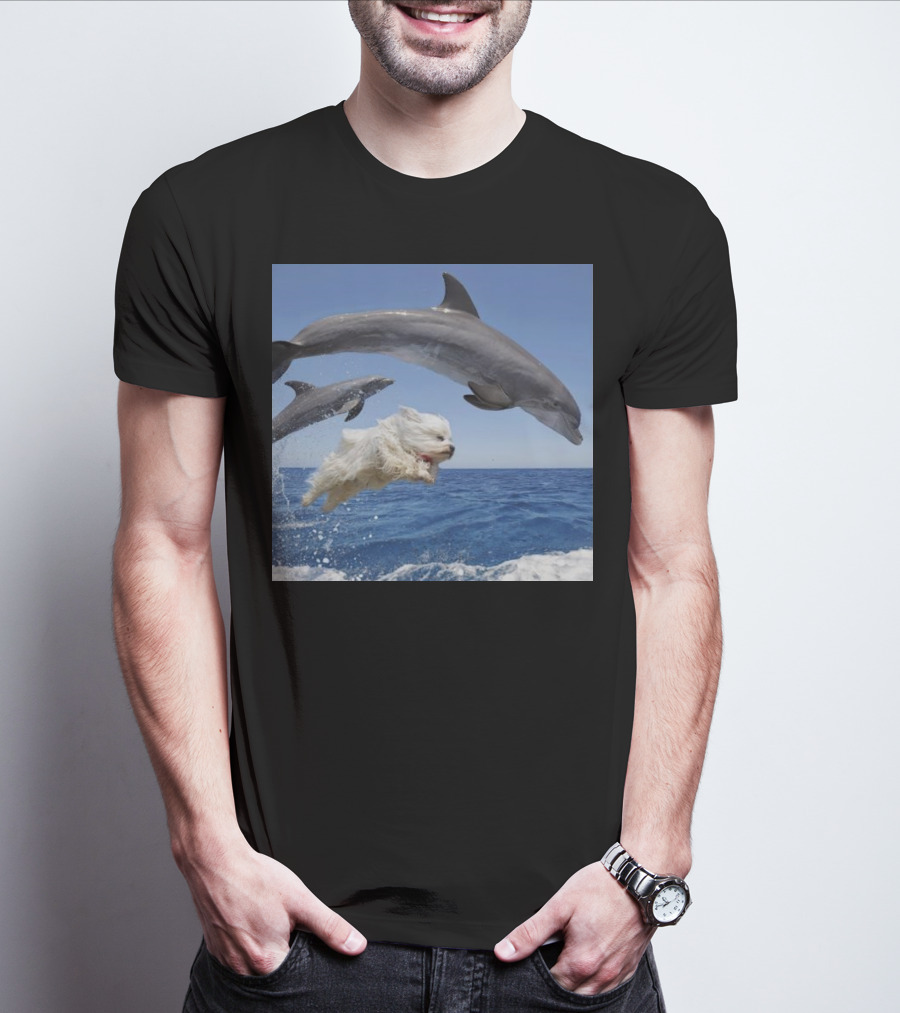 Dog Leaping With Dolphins Ocean Adventure T-Shirt