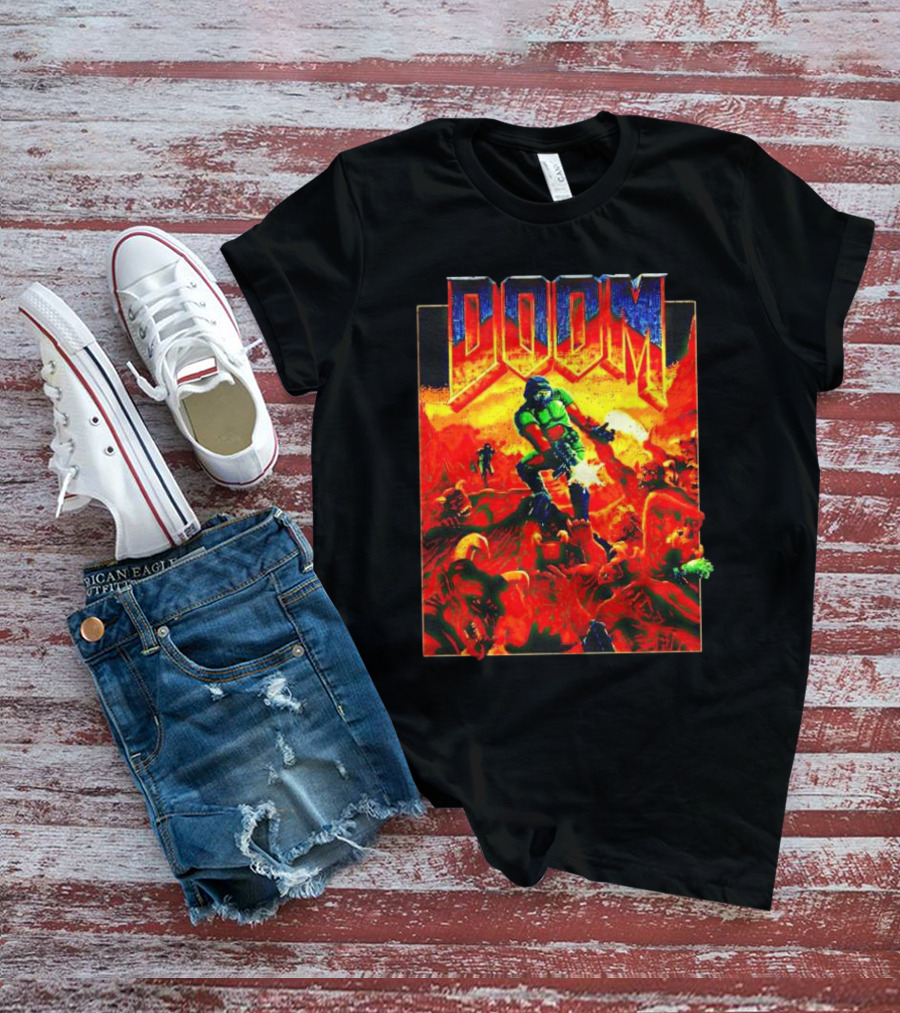 DOOM Welcome To Hell Iconic Demon Battle Scene T-Shirt