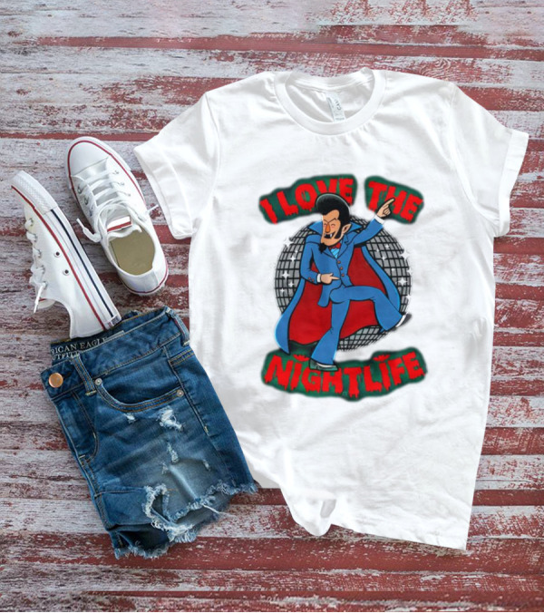 I Love The Nightlife Dracula Disco Dancing With Cape And Disco Ball T-Shirt