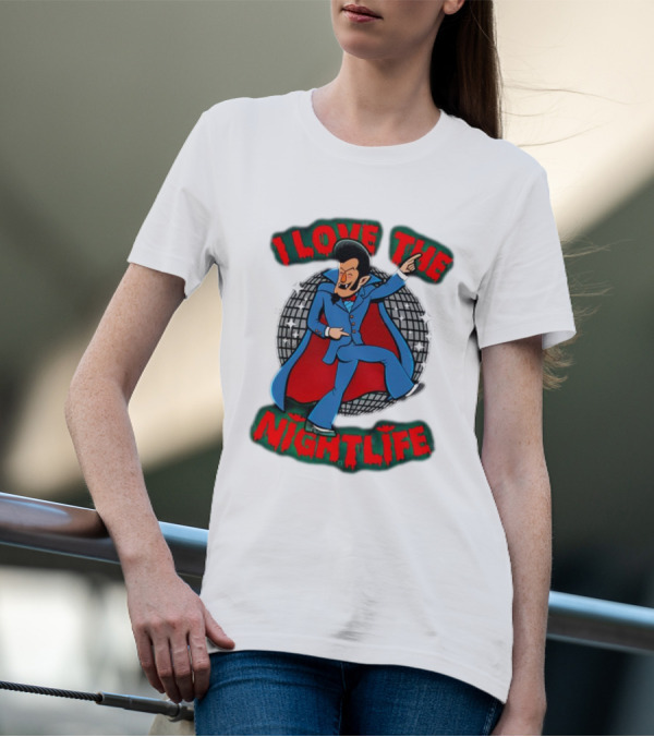 I Love The Nightlife Dracula Disco Dancing With Cape And Disco Ball T-Shirt