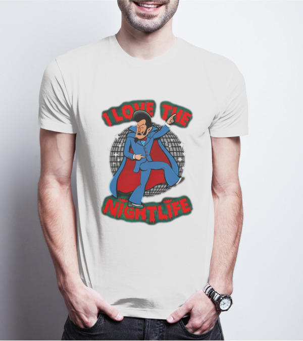 I Love The Nightlife Dracula Disco Dancing With Cape And Disco Ball T-Shirt