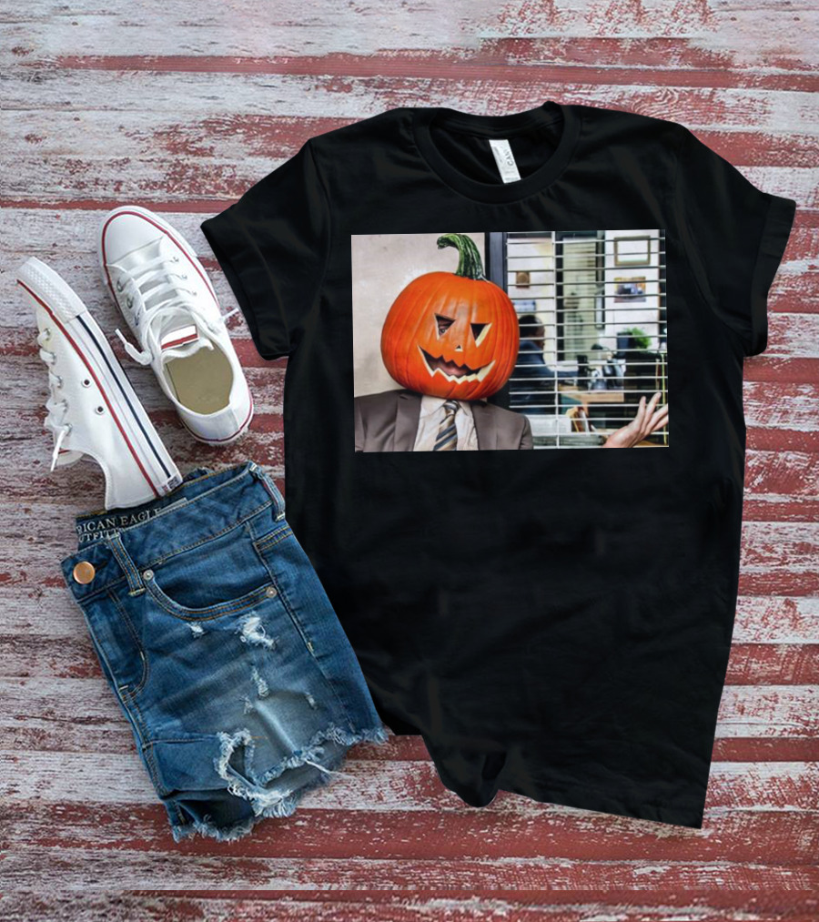 Dwight Schrute Pumpkin Head Halloween Office Scene T-Shirt
