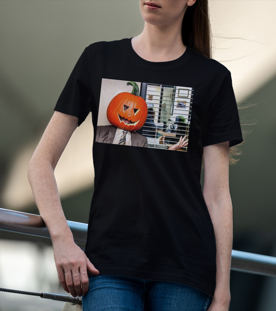 Dwight Schrute Pumpkin Head Halloween Office Scene T-Shirt