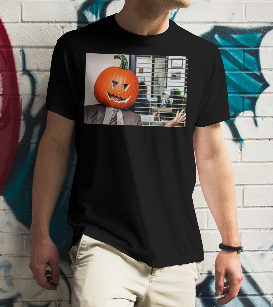 Dwight Schrute Pumpkin Head Halloween Office Scene T-Shirt