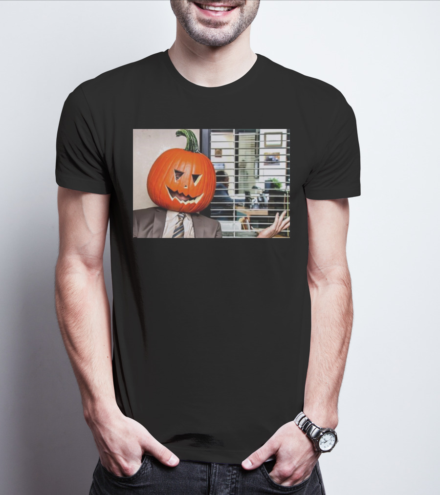 Dwight Schrute Pumpkin Head Halloween Office Scene T-Shirt