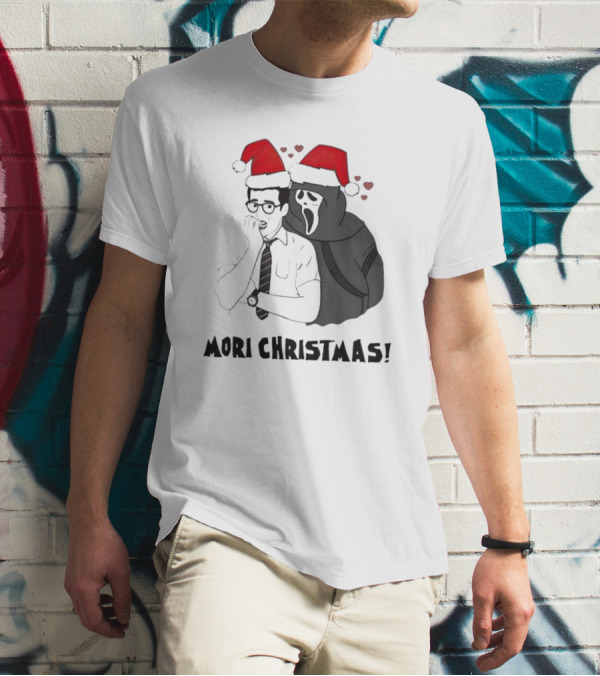 Ghostface Mori Christmas Santa Hats And Hearts T-Shirt
