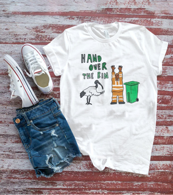 Hand Over The Bin Garbage Collector And Bird Cartoon Scene T-Shirt