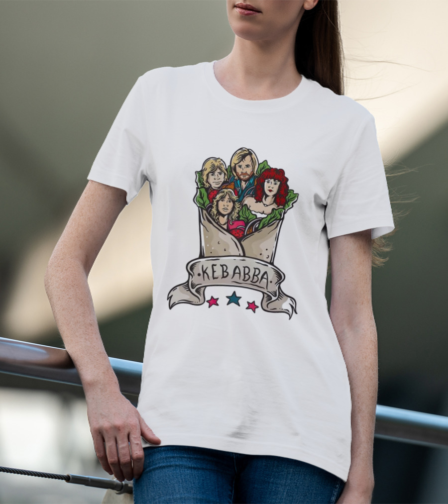 Kebabba Kebab 70s Style Characters In Wrap With Stars T-Shirt