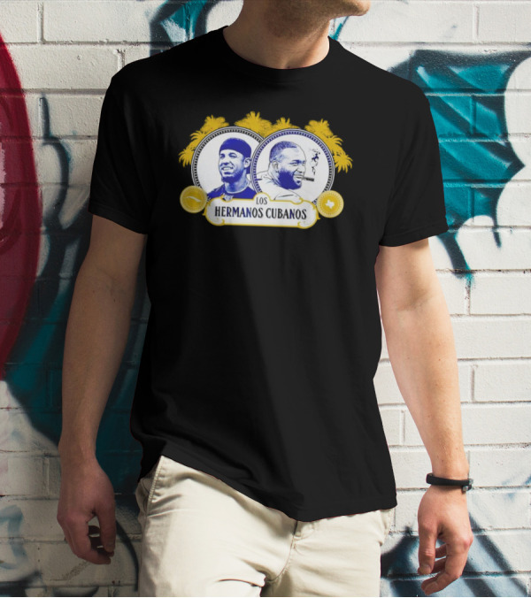 Los Hermanos Cubanos Cuban Baseball Brothers With Palm Trees And Texas T-Shirt
