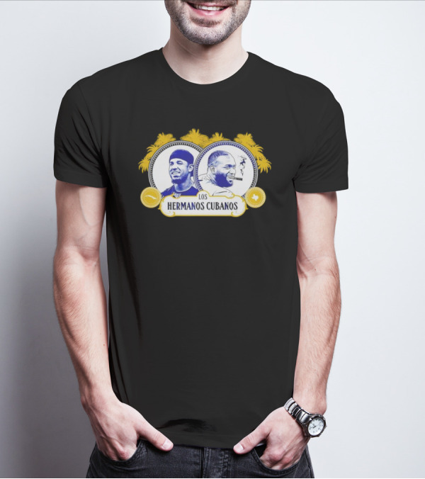 Los Hermanos Cubanos Cuban Baseball Brothers With Palm Trees And Texas T-Shirt