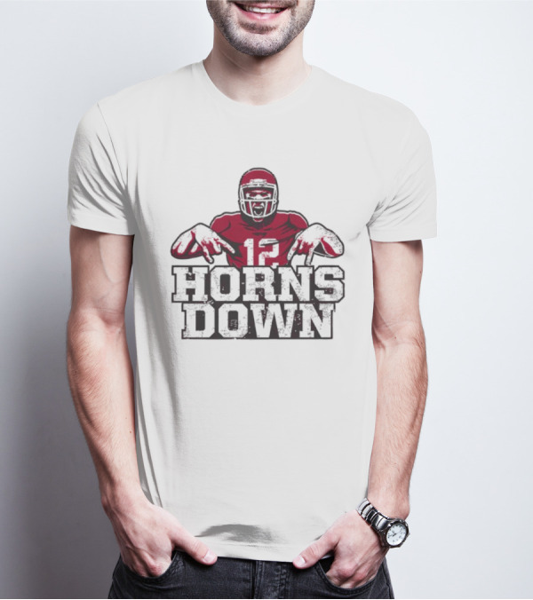 Oklahoma College Number 12 Horns Down Football Player Gesture T-Shirt