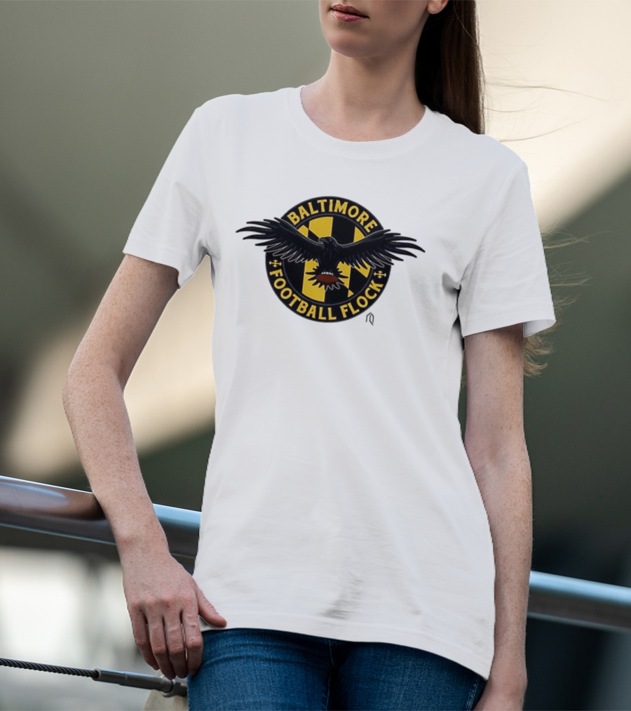 Baltimore Football Flock Raven Maryland Flag Crest T-Shirt