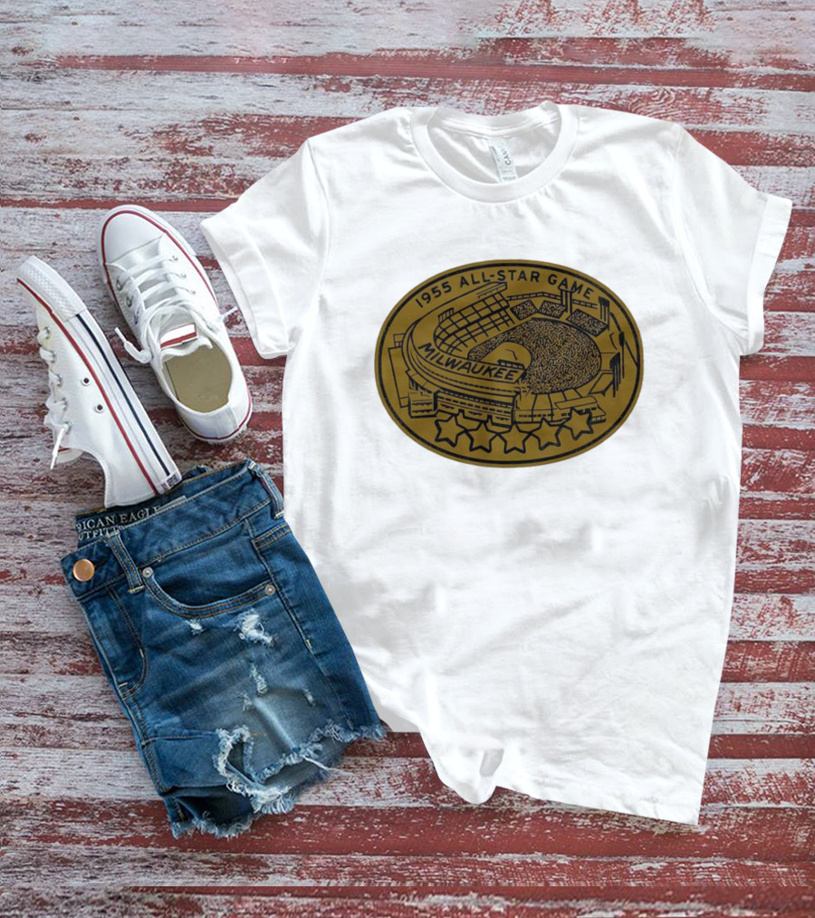 Milwaukee 1955 All-Star Game Stadium Five Stars Emblem T-Shirt