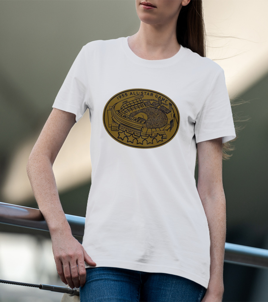 Milwaukee 1955 All-Star Game Stadium Five Stars Emblem T-Shirt