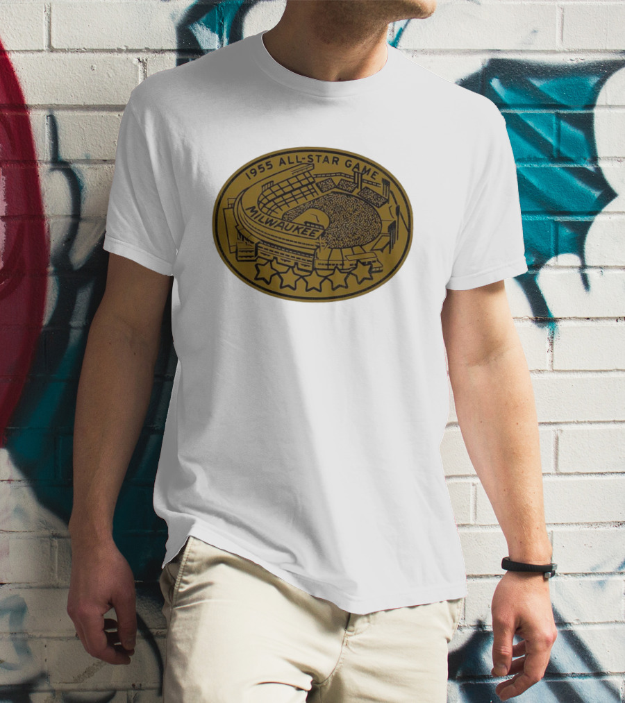 Milwaukee 1955 All-Star Game Stadium Five Stars Emblem T-Shirt