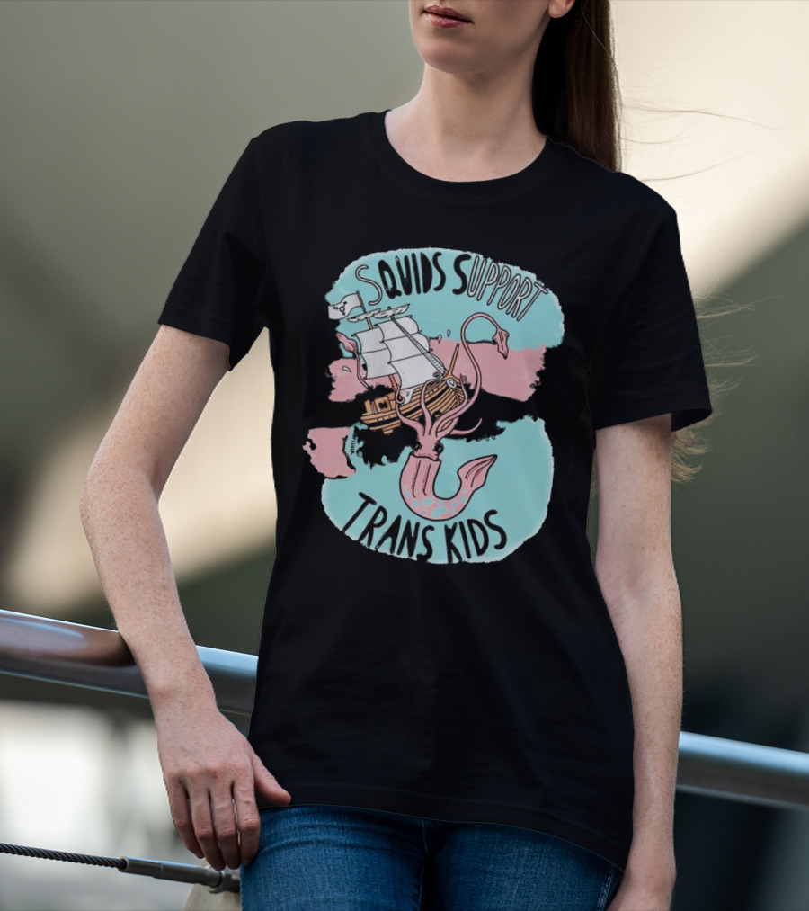 LGBT Squids Support Trans Kids With Pirate Ship T-Shirt
