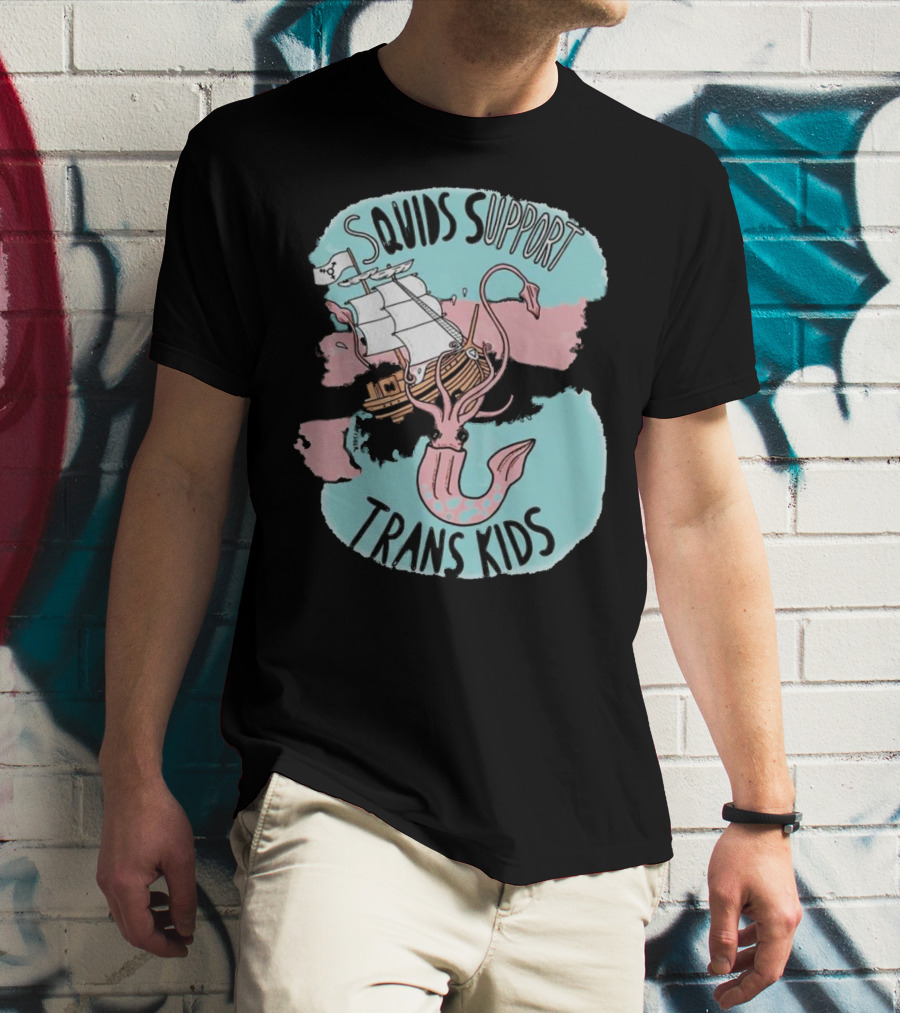 LGBT Squids Support Trans Kids With Pirate Ship T-Shirt