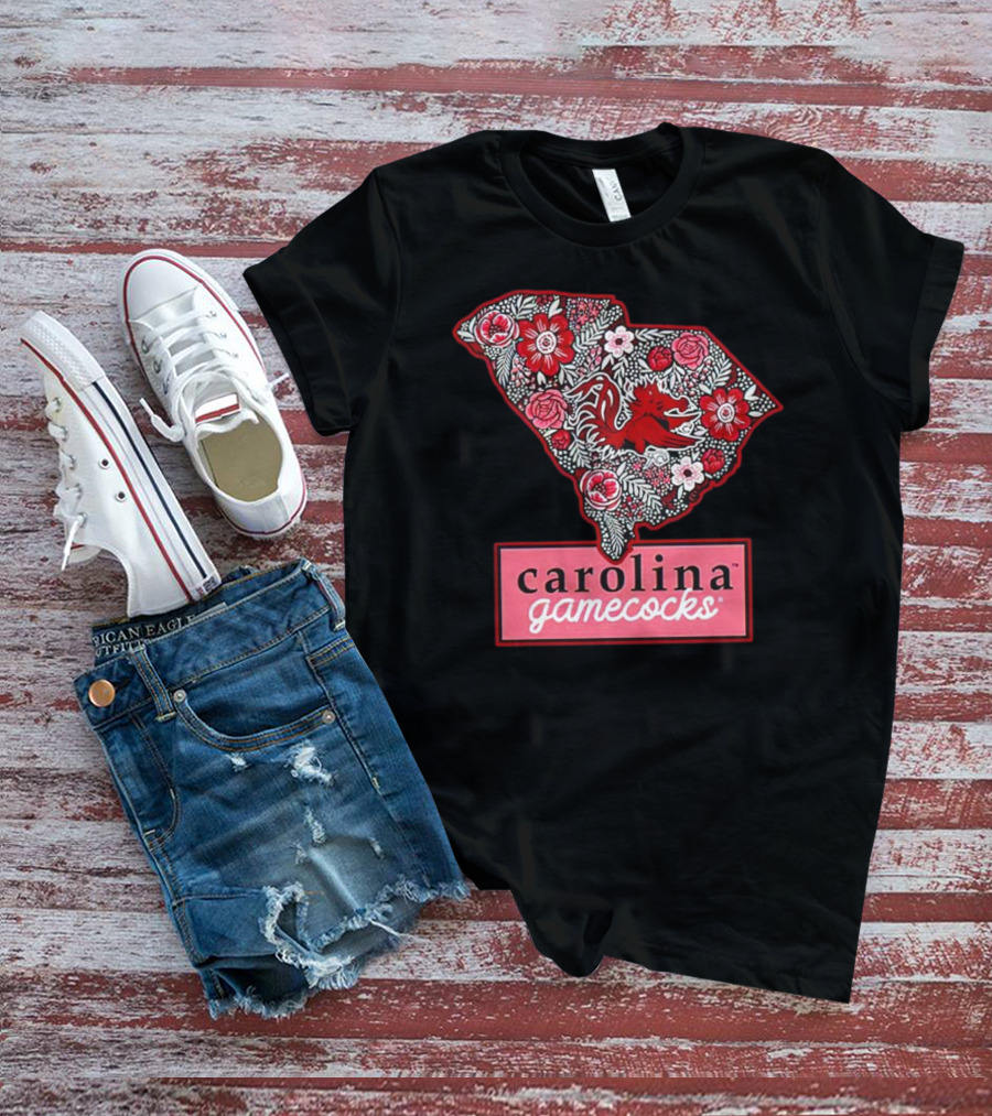 Carolina Gamecocks Floral South Carolina State Outline T-Shirt