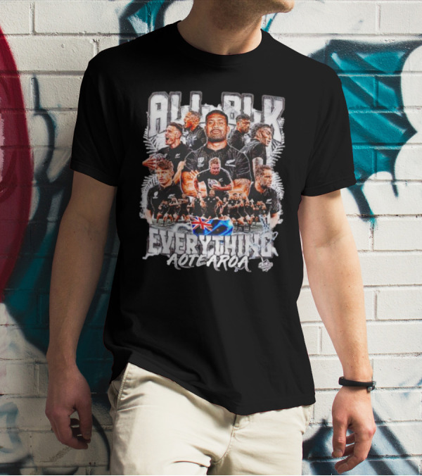All Blk Everything AoteAroa Rugby Team Haka New Zealand Flag Ferns T-Shirt