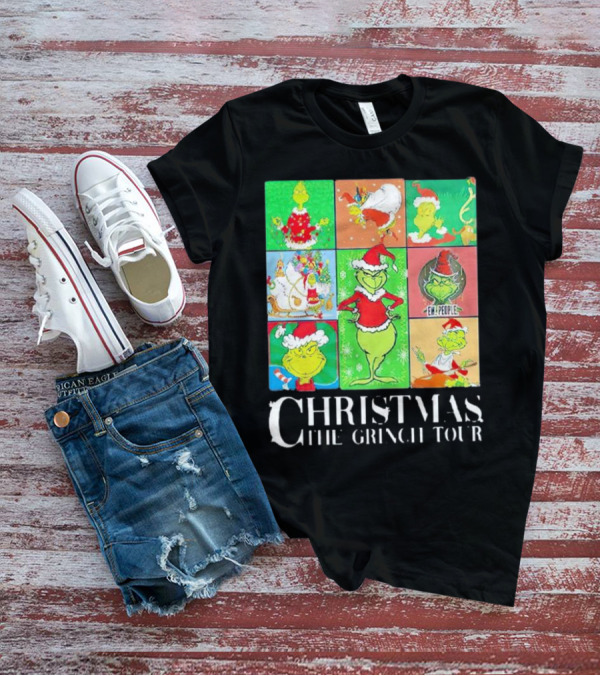Christmas The Grinch Tour Santa Hat Emojis And Festive Scenes T-Shirt