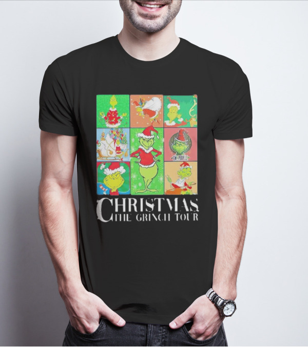 Christmas The Grinch Tour Santa Hat Emojis And Festive Scenes T-Shirt