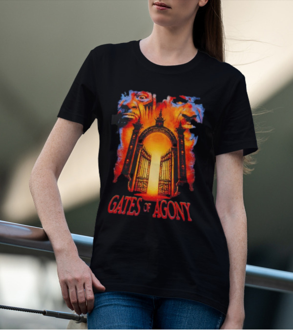 Gates Of Agony Open The Gates With Horror Faces And Fiery Entrance T-Shirt